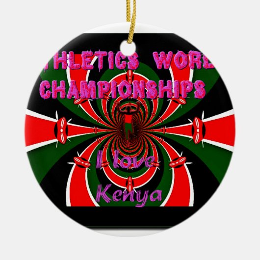 ケニア陸上競技世界選手権:旋回する国旗 セラミックオーナメント (正面)