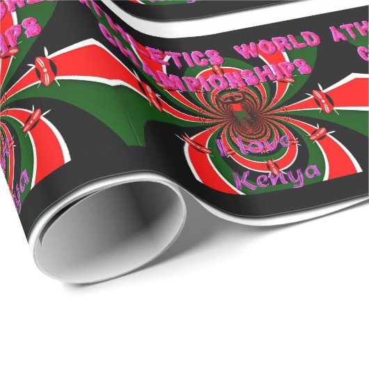ケニア陸上競技世界選手権:旋回する国旗 ラッピングペーパー (ロールコーナー)