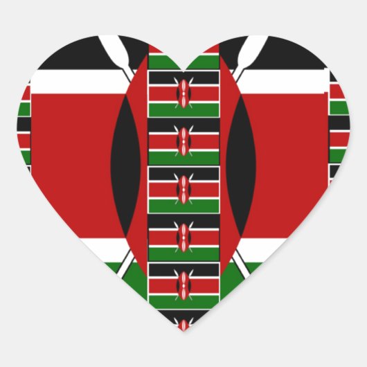 ケニア黒緑の国旗の色 ハートシール (正面)