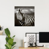 ケニア。ゼブラとプレーンの白黒。 ポスター (ホームオフィス)