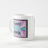 ケニカラフルヤ愛:紫シアンホワイトおもしろい コーヒーマグカップ (正面左)