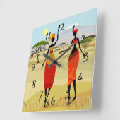 ケニヤのアニメーションの女性 スクエア壁時計 (傾斜)