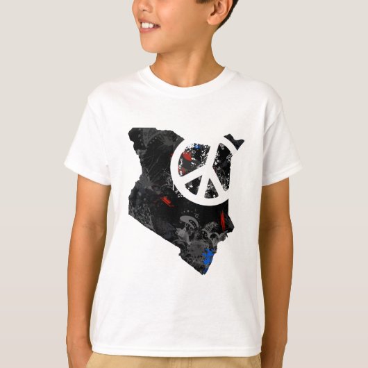 ケニヤのケニアの地図が付いている粋なピースサイン Tシャツ (正面)