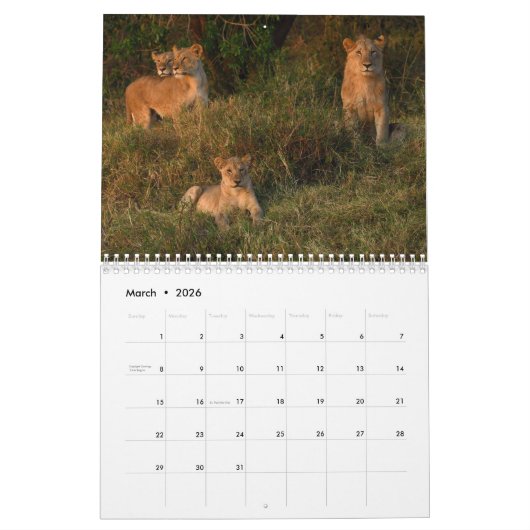 ケニヤのマサイ族のマラのカレンダーの野性生物 カレンダー (3月 2026)