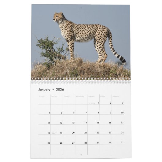 ケニヤのマサイ族のマラのカレンダーの野性生物 カレンダー (1月 2026)