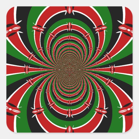 ケニヤ鮮やかヴィジョン:ケニア国旗のミラーアート スクエアシール (正面)