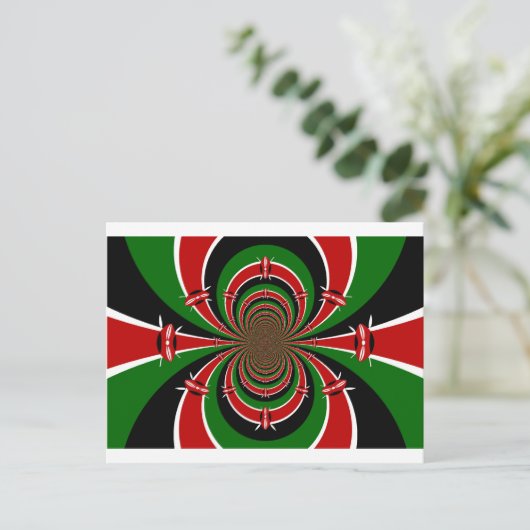 ケニヤ鮮やかヴィジョン:ケニア国旗のミラーアート ポストカード (スタンド正面)