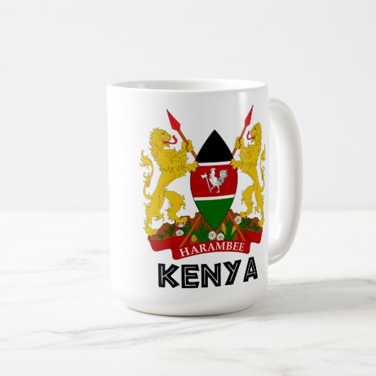 ケニヤ-紋章/旗//記号紋章付き外衣 コーヒーマグカップ (正面右)