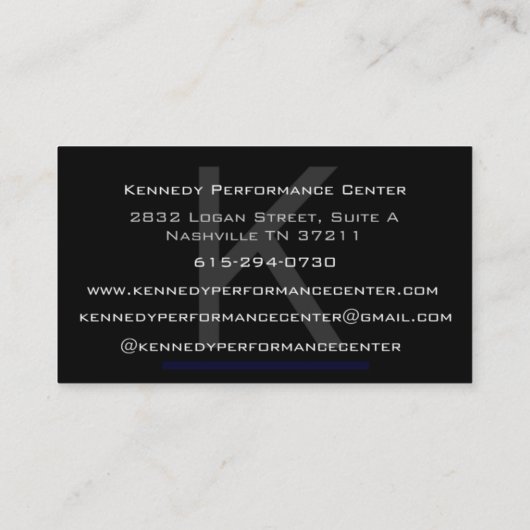 ケネディの性能の中心の名刺 名刺 (裏面)