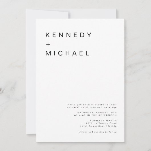 ケネディクラシックーモダンミニマリスト結婚写真 招待状 (正面)