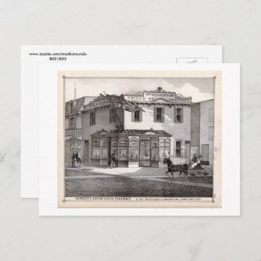 ケネディ薬局、NJ1878年5月ケープヴィンテージ ポストカード (正面/裏面)