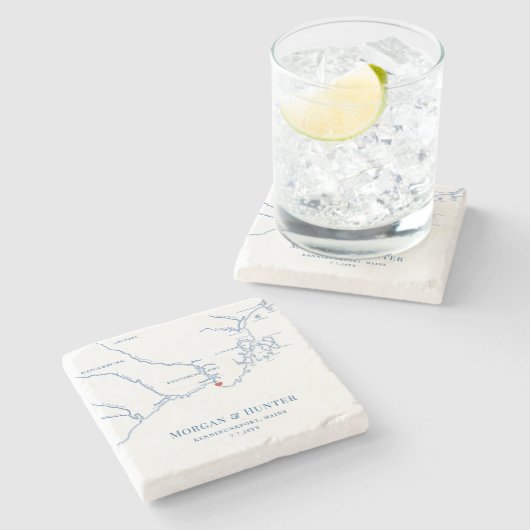 ケネバンクポートメイン行き先結婚式の好意 ストーンコースター (横)