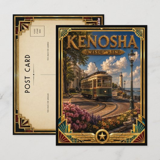 ケノーシャ ウィスコンシン ヴィンテージ アールデコ ゴールデンエイジ ポストカード (正面/裏面)