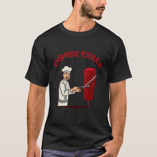 ケバブ回転式焼き器とナイフでドネルケバブクラシックを調理 Tシャツ (正面)