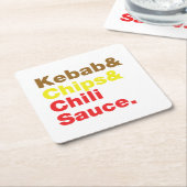 ケバブ&チップス&チリソース。 スクエアペーパーコースター (アングル)