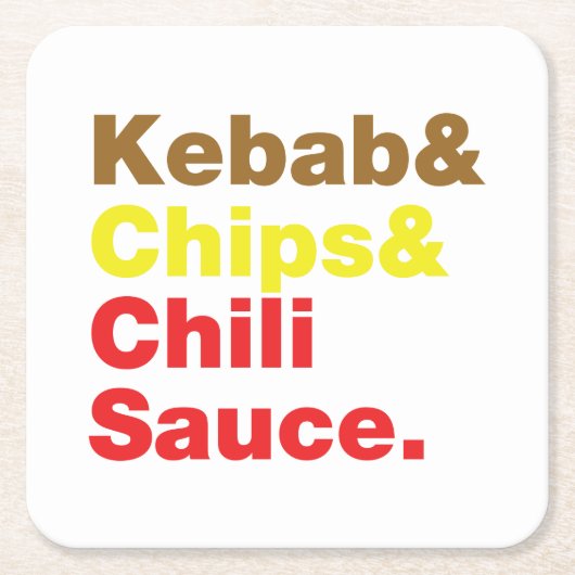 ケバブ&チップス&チリソース。 スクエアペーパーコースター (正面)
