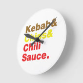 ケバブ&チップス&チリソース。 ラウンド壁時計 (傾斜)