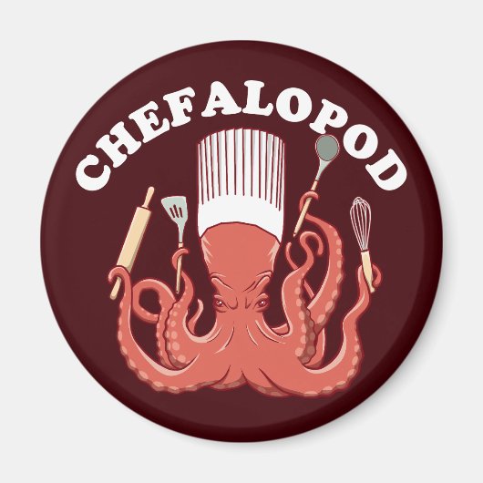ケファロポッド | Octopus Chef おもしろい Pun マグネット (正面)