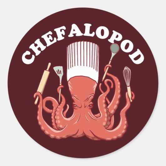 ケファロポッド | Octopus Chef おもしろい Pun ラウンドシール (正面)