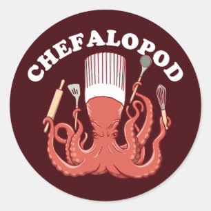 ケファロポッド   Octopus Chef おもしろい Pun ラウンドシール