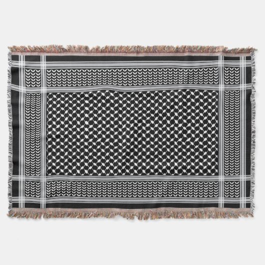 ケフィイェパレスティナパタンホワイト スローブランケット (正面)