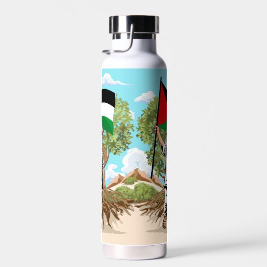 ケフィエ・パレスチナ国旗とオリーブの木を持つ子供 ウォーターボトル (右面)