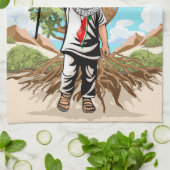 ケフィエ・パレスチナ国旗とオリーブの木を持つ子供 キッチンタオル (折り畳み)