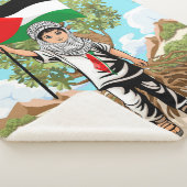 ケフィエ・パレスチナ国旗とオリーブの木を持つ子供 シェルパブランケット (3/4)