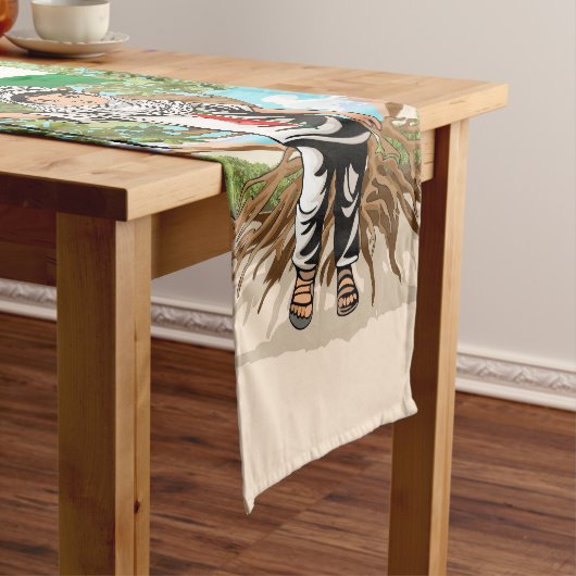 ケフィエ・パレスチナ国旗とオリーブの木を持つ子供 ショートテーブルランナー (インサイチュ)