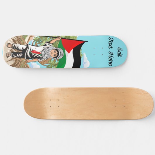 ケフィエ・パレスチナ国旗とオリーブの木を持つ子供 スケートボード (横)