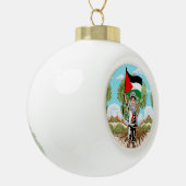 ケフィエ・パレスチナ国旗とオリーブの木を持つ子供 セラミックボールオーナメント (左)