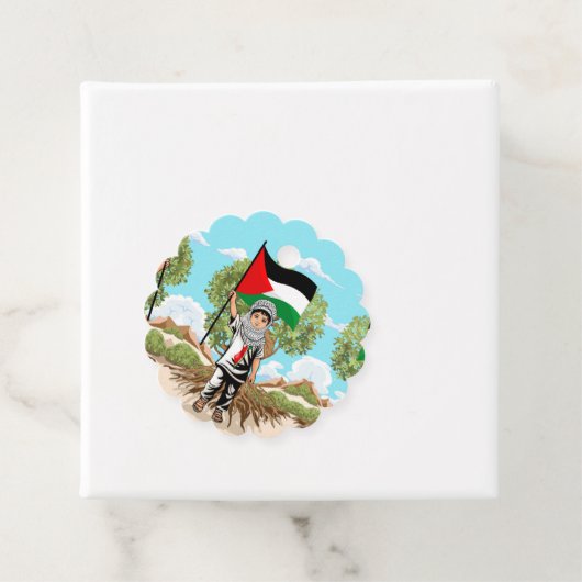 ケフィエ・パレスチナ国旗とオリーブの木を持つ子供 フェイバータグ (インサイチュ)