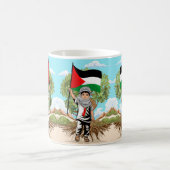 ケフィエ・パレスチナ国旗を持つ子ども コーヒーマグカップ (中央)