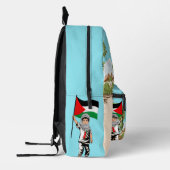 ケフィエ・パレスチナ国旗を持つ子ども プリントバックパック (左)