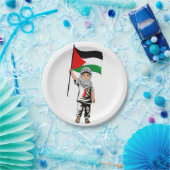 ケフィエ・パレスチナ国旗を持つ子ども ペーパープレート (パーティー)