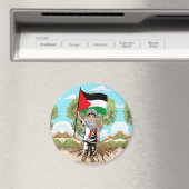 ケフィエ・パレスチナ国旗を持つ子ども マグネット (インサイチュ (食洗機))