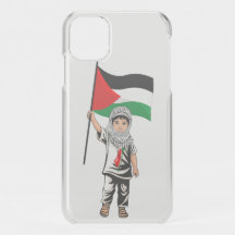 ケフィエ・パレスチナ国旗を持つ子ども