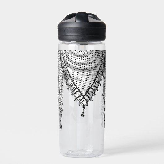 ケフィシーパレスチナのスカーフ伝統的ファブリック ウォーターボトル (正面)
