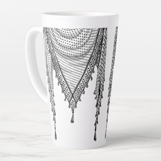 ケフィシーパレスチナのスカーフ伝統的ファブリック カフェラテマグ (左アングル)