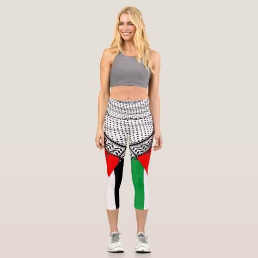 ケフィシーパレスチナのスカーフ伝統的ファブリック カプリレギンス (正面)