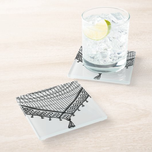 ケフィシーパレスチナのスカーフ伝統的ファブリック ガラスコースター (アングル)