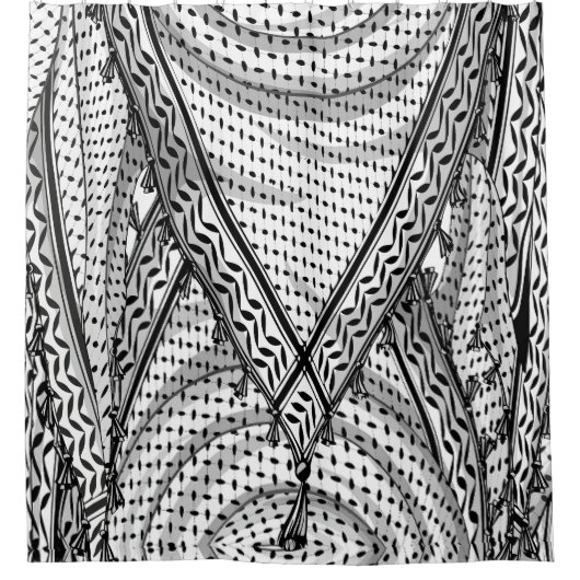 ケフィシーパレスチナのスカーフ伝統的ファブリック シャワーカーテン (正面)