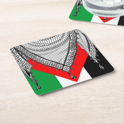 ケフィシーパレスチナのスカーフ伝統的ファブリック スクエアペーパーコースター (アングル)