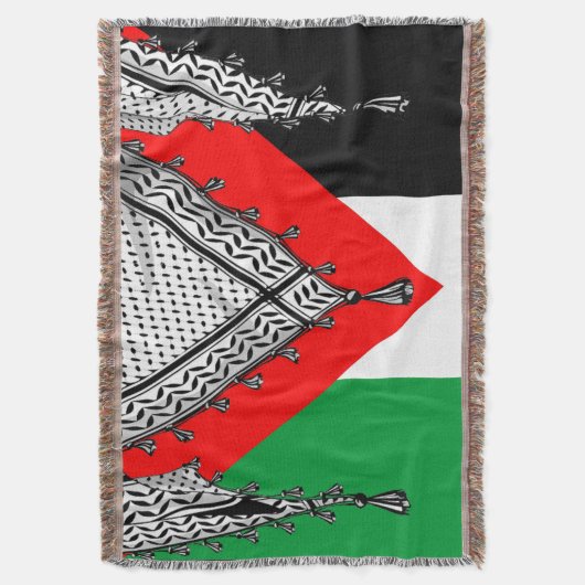 ケフィシーパレスチナのスカーフ伝統的ファブリック スローブランケット (正面縦)