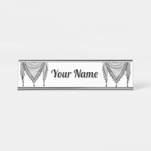 ケフィシーパレスチナのスカーフ伝統的ファブリック デスクネームプレート (正面)