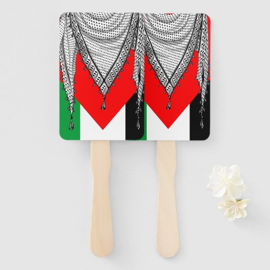 ケフィシーパレスチナのスカーフ伝統的ファブリック ハンドファン (正面&裏面)