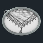 ケフィシーパレスチナのスカーフ伝統的ファブリック 卵形バックル<br><div class="desc">パレスチナ/アラブのケフィエ黒と白のスカーフもしは、首包まれたののまわりに、要素の白に孤立して設計。ハッタとも呼ばれるケフィエはアラブ伝統的人の住まい。歴史的に擦り切れたは、歴史的なパレスチナの遊牧民コミュニティやベドウィンが作った。綿で作られ、独特の織り模様が施されている。デザイン作成BluedarkArt TheChameleonArt.</div>