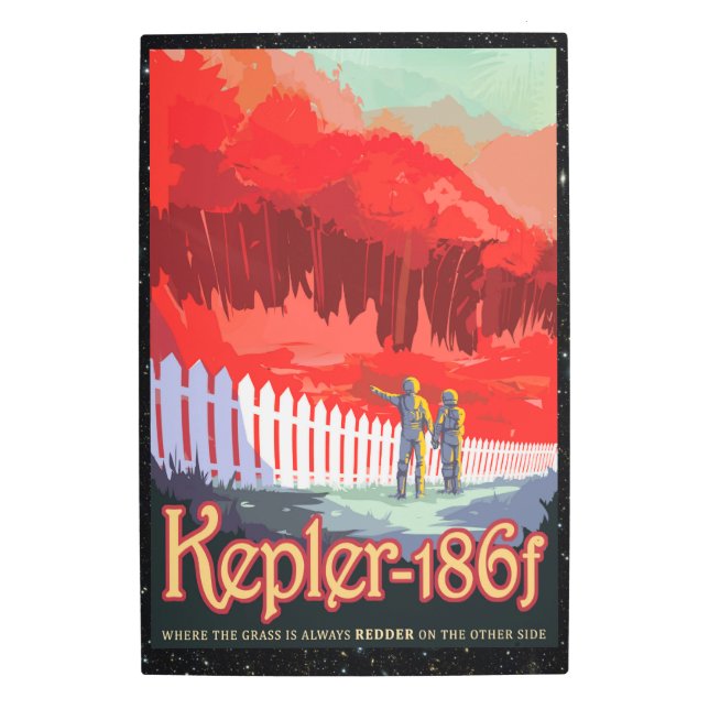 ケプラー186fここで草はアルウェイレッド メタルプリント (正面)