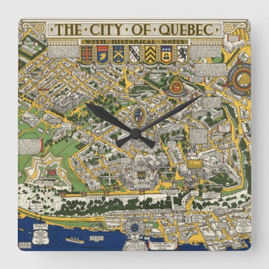 ケベックの地図の都市 スクエア壁時計 (正面)
