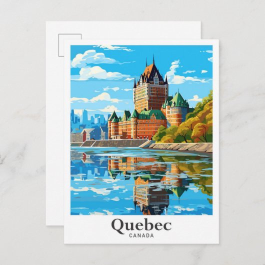 ケベックカナダアートヴィンテージトラベルイラストレーション ポストカード (正面/裏面)